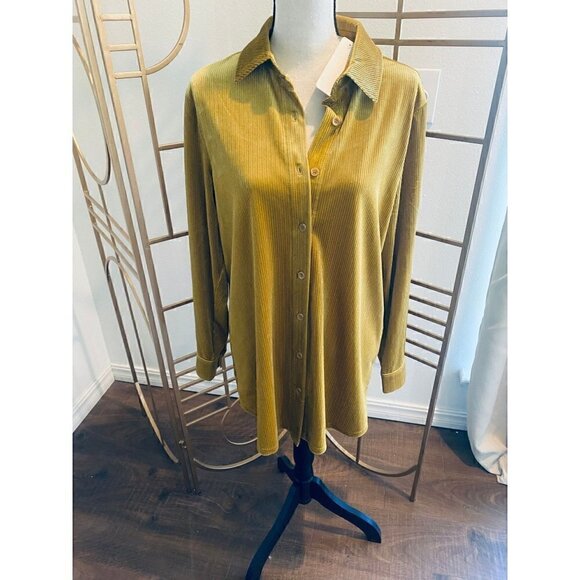 SOFT Surroundings Women's Top Long Sleeve Button Down T-Shirt Yellow Medium - Picture 1 of 13